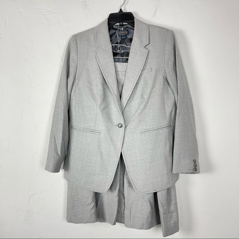 Pendleton Shelby‎ Airloom Wool Flannel Blazer Suit Set Solid Light Gray